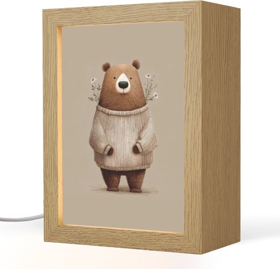 Nachtlampje 15x20 cm - Kinder lamp - Beer - Witte bloemen - Knus - Tafellamp kinderkamer - Slaapkamer lamp - Bedlamp kinderen - Kinderlampje stopcontact - Wandlamp babykamer - Nachtlampjes van Merkloos