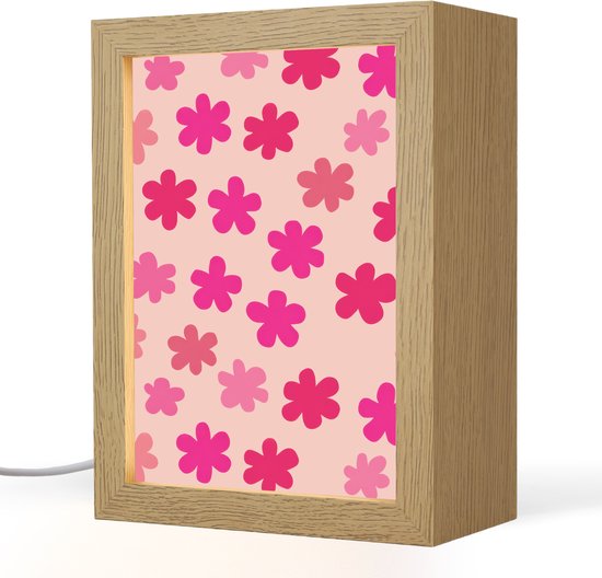 Nachtlampje 15x20 cm - Kinder lamp - Bloemen - Patroon - Roze - Tafellamp kinderkamer - Slaapkamer lamp - Bedlamp kinderen - Kinderlampje stopcontact - Wandlamp babykamer - Nachtlampjes van Merkloos