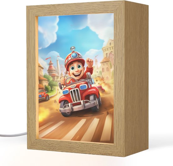 Nachtlampje 15x20 cm - Kinder lamp - Brandweer - Jongens - Kinderen - Auto - Tafellamp kinderkamer - Slaapkamer lamp - Bedlamp kinderen - Kinderlampje stopcontact - Wandlamp babykamer - Nachtlampjes van Merkloos