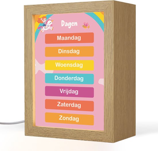 Nachtlampje 15x20 cm - Kinder lamp - Dagen van de week - Educatief - Leren voor kinderen - Roze - Tafellamp kinderkamer - Slaapkamer lamp - Bedlamp kinderen - Kinderlampje stopcontact - Wandlamp babykamer - Nachtlampjes van Decoware