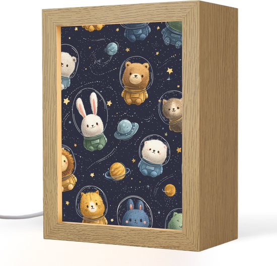 Nachtlampje 15x20 cm - Kinder lamp - Dieren - Sterrenhemel - Ruimte - Tafellamp kinderkamer - Slaapkamer lamp - Bedlamp kinderen - Kinderlampje stopcontact - Wandlamp babykamer - Nachtlampjes van Merkloos