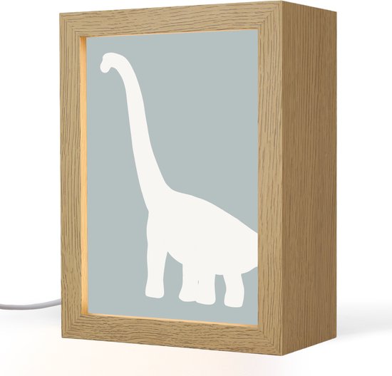 Nachtlampje 15x20 cm - Kinder lamp - Dino - Brachiosaurus - Dinosaurus - Blauw - Tafellamp kinderkamer - Slaapkamer lamp - Bedlamp kinderen - Kinderlampje stopcontact - Wandlamp babykamer - Nachtlampjes van Merkloos