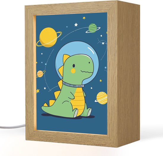 Nachtlampje 15x20 cm - Kinder lamp - Dino - Ruimte - Planeten - Tafellamp kinderkamer - Slaapkamer lamp - Bedlamp kinderen - Kinderlampje stopcontact - Wandlamp babykamer - Nachtlampjes van Merkloos