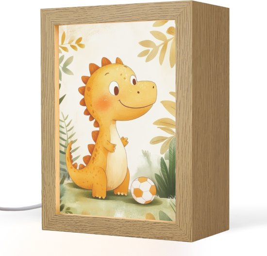 Nachtlampje 15x20 cm - Kinder lamp - Dino - Voetbal - Oranje - Tafellamp kinderkamer - Slaapkamer lamp - Bedlamp kinderen - Kinderlampje stopcontact - Wandlamp babykamer - Nachtlampjes van Merkloos