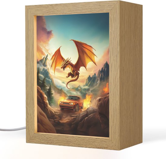 Nachtlampje 15x20 cm - Kinder lamp - Draak - Auto - Bergen - Vuur - Tafellamp kinderkamer - Slaapkamer lamp - Bedlamp kinderen - Kinderlampje stopcontact - Wandlamp babykamer - Nachtlampjes van DecoTime