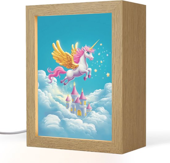 Nachtlampje 15x20 cm - Kinder lamp - Eenhoorn - Fantasie - Kasteel - Tafellamp kinderkamer - Slaapkamer lamp - Bedlamp kinderen - Kinderlampje stopcontact - Wandlamp babykamer - Nachtlampjes van Merkloos