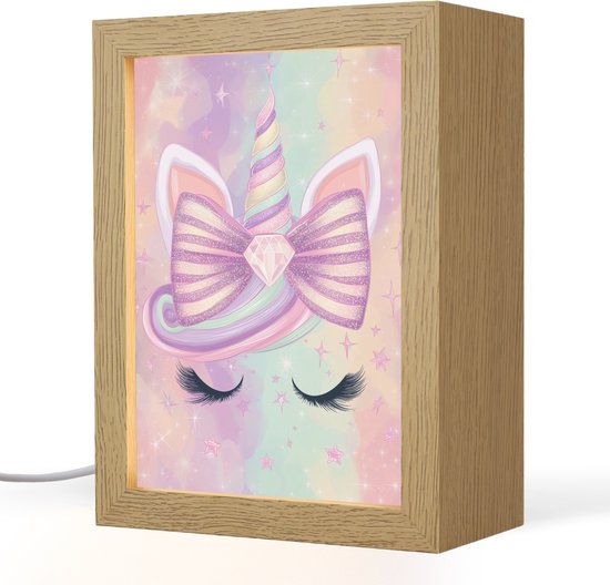 Nachtlampje 15x20 cm - Kinder lamp - Eenhoorn - Glitters - Regenboog - Pastel - Tafellamp kinderkamer - Slaapkamer lamp - Bedlamp kinderen - Kinderlampje stopcontact - Wandlamp babykamer - Nachtlampjes van Merkloos