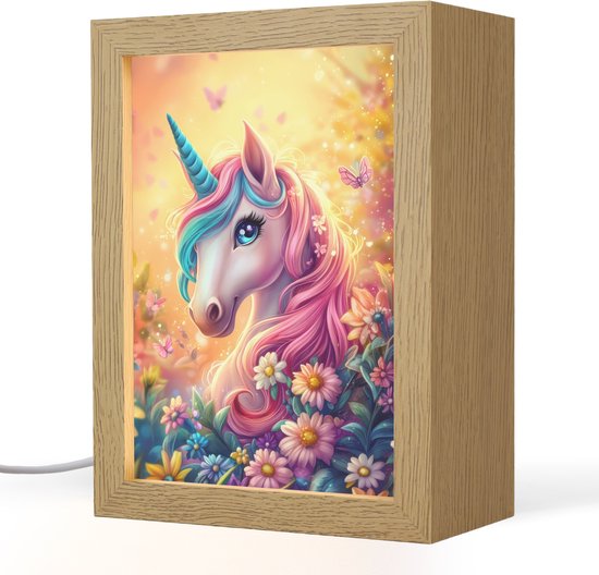 Nachtlampje 15x20 cm - Kinder lamp - Eenhoorn - Roze - Kleurrijk - Sprookjesbos - Tafellamp kinderkamer - Slaapkamer lamp - Bedlamp kinderen - Kinderlampje stopcontact - Wandlamp babykamer - Nachtlampjes van Merkloos