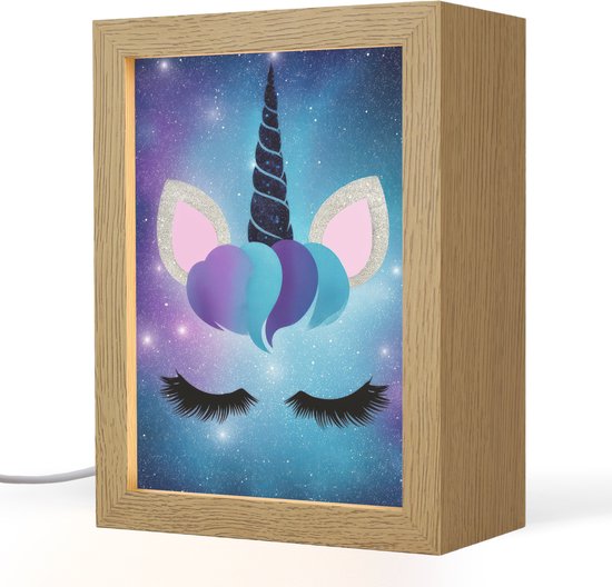 Nachtlampje 15x20 cm - Kinder lamp - Eenhoorn - Sterren - Blauw - Tafellamp kinderkamer - Slaapkamer lamp - Bedlamp kinderen - Kinderlampje stopcontact - Wandlamp babykamer - Nachtlampjes van Merkloos