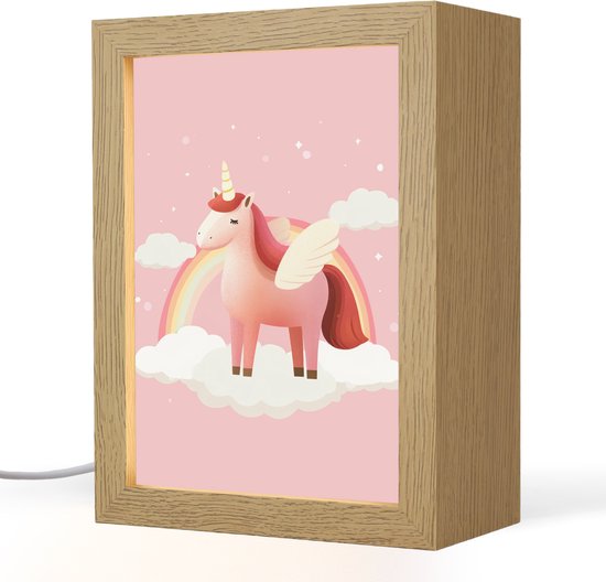 Nachtlampje 15x20 cm - Kinder lamp - Eenhoorn - Vleugels - Roze - Regenboog - Tafellamp kinderkamer - Slaapkamer lamp - Bedlamp kinderen - Kinderlampje stopcontact - Wandlamp babykamer - Nachtlampjes van Merkloos