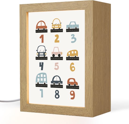 Nachtlampje 15x20 cm - Kinder lamp - Getallen - Educatief - Leren tellen - Cijfers oefenen voor kinderen - Auto's - Voertuigen - Tafellamp kinderkamer - Slaapkamer lamp - Bedlamp kinderen - Kinderlampje stopcontact - Wandlamp babykamer - Nachtlampjes van Merkloos