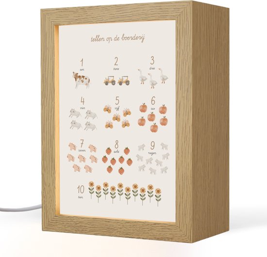 Nachtlampje 15x20 cm - Kinder lamp - Getallen tellen - Educatief - Cijfers leren - Boerderij - Tafellamp kinderkamer - Slaapkamer lamp - Bedlamp kinderen - Kinderlampje stopcontact - Wandlamp babykamer - Nachtlampjes van Decoware