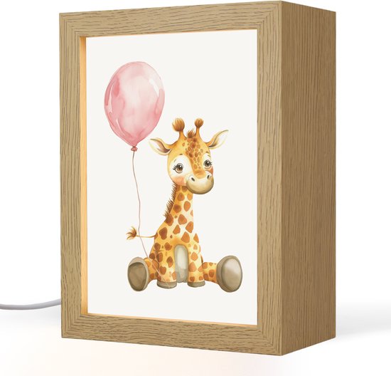 Nachtlampje 15x20 cm - Kinder lamp - Giraf - Baby - Dieren - Roze ballon - Tafellamp kinderkamer - Slaapkamer lamp - Bedlamp kinderen - Kinderlampje stopcontact - Wandlamp babykamer - Nachtlampjes van Merkloos