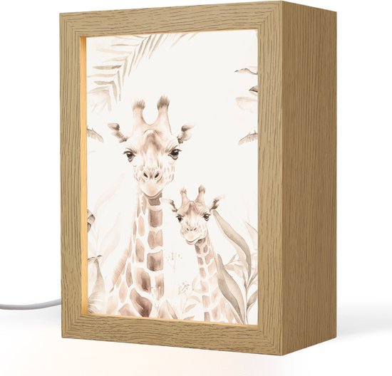 Nachtlampje 15x20 cm - Kinder lamp - Giraffe - Jungle - Bruin - Kinderen - Tafellamp kinderkamer - Slaapkamer lamp - Bedlamp kinderen - Kinderlampje stopcontact - Wandlamp babykamer - Nachtlampjes van Merkloos