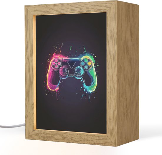 Nachtlampje 15x20 cm - Kinder lamp - Grafisch - Controller - Neon - Verfspatten - Tafellamp kinderkamer - Slaapkamer lamp - Bedlamp kinderen - Kinderlampje stopcontact - Wandlamp babykamer - Nachtlampjes van Merkloos