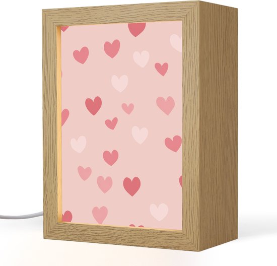 Nachtlampje 15x20 cm - Kinder lamp - Hartjes - Patroon - Roze - Tafellamp kinderkamer - Slaapkamer lamp - Bedlamp kinderen - Kinderlampje stopcontact - Wandlamp babykamer - Nachtlampjes van Merkloos