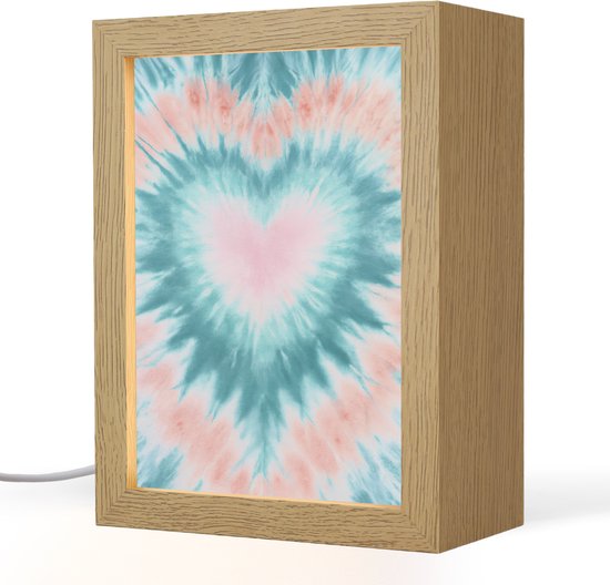 Nachtlampje 15x20 cm - Kinder lamp - Hartvormig - Tie dye - Pasteltinten - Lichtgroen - Tafellamp kinderkamer - Slaapkamer lamp - Bedlamp kinderen - Kinderlampje stopcontact - Wandlamp babykamer - Nachtlampjes van Merkloos