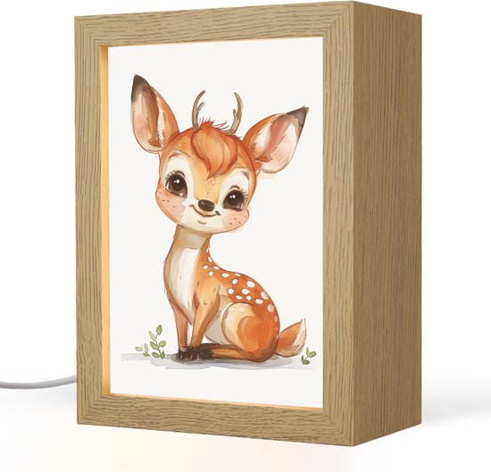 Nachtlampje 15x20 cm - Kinder lamp - Hert - Baby - Dieren - Tafellamp kinderkamer - Slaapkamer lamp - Bedlamp kinderen - Kinderlampje stopcontact - Wandlamp babykamer - Nachtlampjes van Merkloos