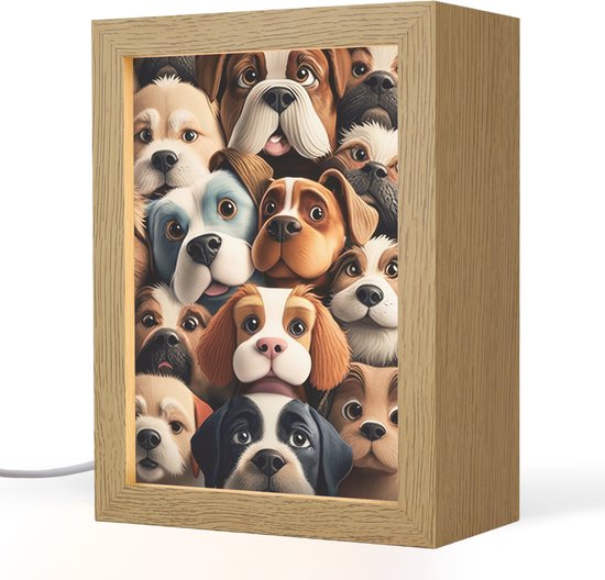Nachtlampje 15x20 cm - Kinder lamp - Hond - Patronen - Dieren - Bruin - Meisje - Jongen - Tafellamp kinderkamer - Slaapkamer lamp - Bedlamp kinderen - Kinderlampje stopcontact - Wandlamp babykamer - Nachtlampjes van Merkloos