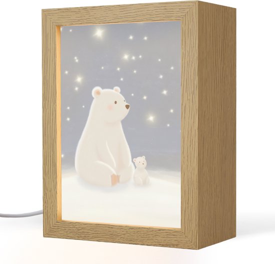 Nachtlampje 15x20 cm - Kinder lamp - Ijsbeer - Sneeuw - Sterren - Blauw - Tafellamp kinderkamer - Slaapkamer lamp - Bedlamp kinderen - Kinderlampje stopcontact - Wandlamp babykamer - Nachtlampjes van Merkloos