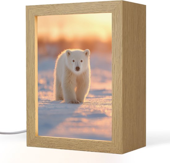 Nachtlampje 15x20 cm - Kinder lamp - Ijsbeer - Sneeuw - Zonsopgang - Tafellamp kinderkamer - Slaapkamer lamp - Bedlamp kinderen - Kinderlampje stopcontact - Wandlamp babykamer - Nachtlampjes van Merkloos