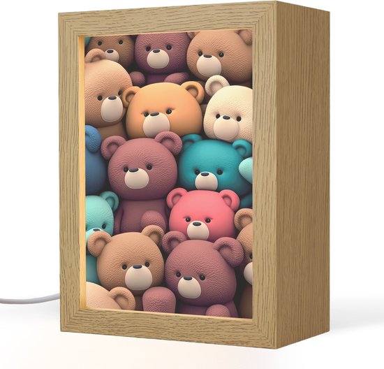 Nachtlampje 15x20 cm - Kinder lamp - Knuffelbeer - Knuffel - Roze - Blauw - Bruin - Kind - Tafellamp kinderkamer - Slaapkamer lamp - Bedlamp kinderen - Kinderlampje stopcontact - Wandlamp babykamer - Nachtlampjes van Merkloos