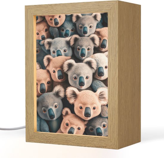 Nachtlampje 15x20 cm - Kinder lamp - Koala - Dieren - Patronen - Grijs - Bruin - Kinderen - Tafellamp kinderkamer - Slaapkamer lamp - Bedlamp kinderen - Kinderlampje stopcontact - Wandlamp babykamer - Nachtlampjes van Merkloos