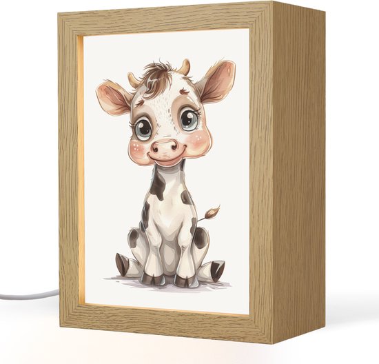 Nachtlampje 15x20 cm - Kinder lamp - Koe - Baby dier - Boerderij dieren - Tafellamp kinderkamer - Slaapkamer lamp - Bedlamp kinderen - Kinderlampje stopcontact - Wandlamp babykamer - Nachtlampjes van Merkloos