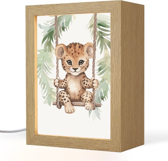 Nachtlampje 15x20 cm - Kinder lamp - Luipaard - Dier - Kinderen - Jungle - Tafellamp kinderkamer - Slaapkamer lamp - Bedlamp kinderen - Kinderlampje stopcontact - Wandlamp babykamer - Nachtlampjes van Little Sky.