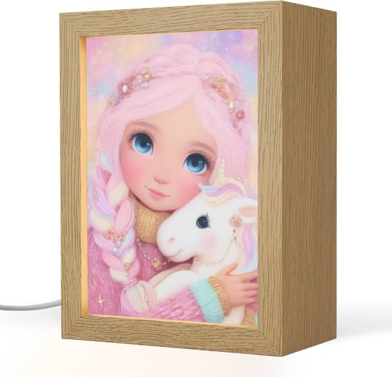 Nachtlampje 15x20 cm - Kinder lamp - Meisje - Eenhoorn - Roze - Tafellamp kinderkamer - Slaapkamer lamp - Bedlamp kinderen - Kinderlampje stopcontact - Wandlamp babykamer - Nachtlampjes van Merkloos