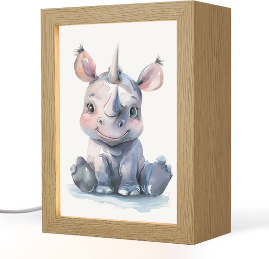 Nachtlampje 15x20 cm - Kinder lamp - Neushoorn - Baby dier - Dieren - Tafellamp kinderkamer - Slaapkamer lamp - Bedlamp kinderen - Kinderlampje stopcontact - Wandlamp babykamer - Nachtlampjes van Merkloos