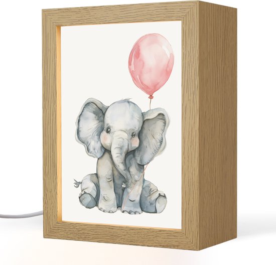Nachtlampje 15x20 cm - Kinder lamp - Olifant - Baby dier - Roze ballon - Tafellamp kinderkamer - Slaapkamer lamp - Bedlamp kinderen - Kinderlampje stopcontact - Wandlamp babykamer - Nachtlampjes van Merkloos