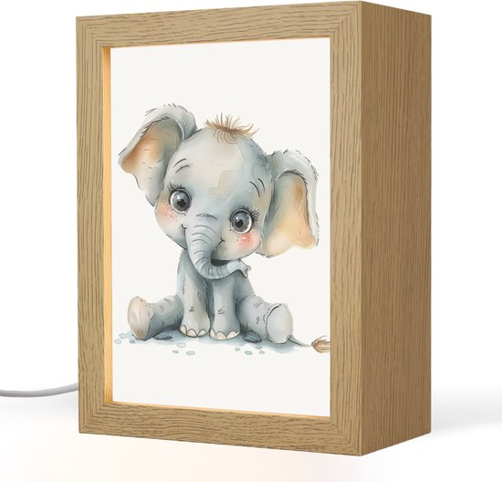 Nachtlampje 15x20 cm - Kinder lamp - Olifant - Baby dier - Tafellamp kinderkamer - Slaapkamer lamp - Bedlamp kinderen - Kinderlampje stopcontact - Wandlamp babykamer - Nachtlampjes van Merkloos