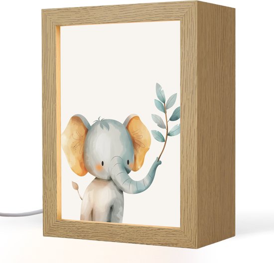 Nachtlampje 15x20 cm - Kinder lamp - Olifant - Dier - Pastel kleuren - Tafellamp kinderkamer - Slaapkamer lamp - Bedlamp kinderen - Kinderlampje stopcontact - Wandlamp babykamer - Nachtlampjes van Merkloos