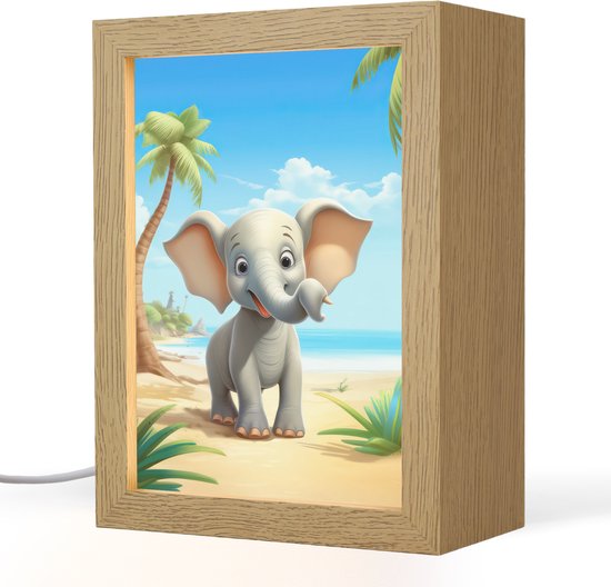 Nachtlampje 15x20 cm - Kinder lamp - Olifant - Strand - Dieren - Meisjes - Kind - Tafellamp kinderkamer - Slaapkamer lamp - Bedlamp kinderen - Kinderlampje stopcontact - Wandlamp babykamer - Nachtlampjes van Merkloos