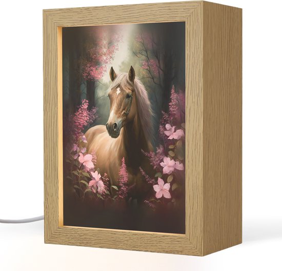 Nachtlampje 15x20 cm - Kinder lamp - Paard - Bloemen - Roze - Natuur - Bos - Tafellamp kinderkamer - Slaapkamer lamp - Bedlamp kinderen - Kinderlampje stopcontact - Wandlamp babykamer - Nachtlampjes van Merkloos