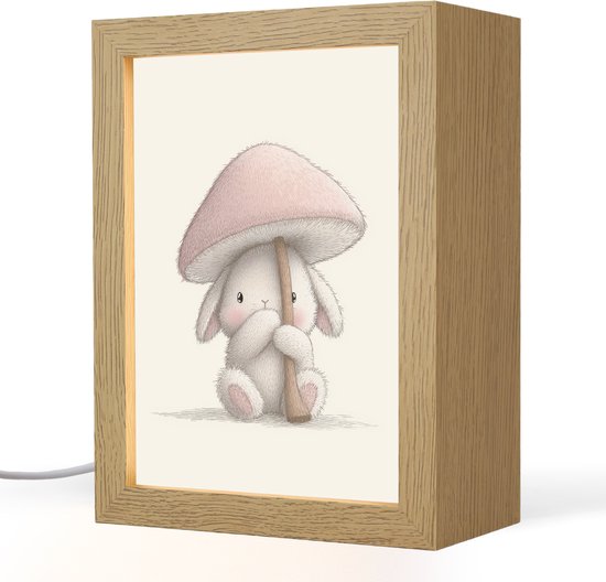 Nachtlampje 15x20 cm - Kinder lamp - Paddenstoel - Konijn - Roze - Tafellamp kinderkamer - Slaapkamer lamp - Bedlamp kinderen - Kinderlampje stopcontact - Wandlamp babykamer - Nachtlampjes van Merkloos