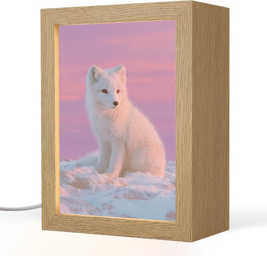 Nachtlampje 15x20 cm - Kinder lamp - Poolvos - Sneeuw - Roze - Tafellamp kinderkamer - Slaapkamer lamp - Bedlamp kinderen - Kinderlampje stopcontact - Wandlamp babykamer - Nachtlampjes van Merkloos