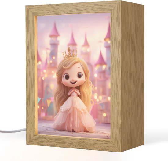 Nachtlampje 15x20 cm - Kinder lamp - Prinses - Roze - Kasteel - Tafellamp kinderkamer - Slaapkamer lamp - Bedlamp kinderen - Kinderlampje stopcontact - Wandlamp babykamer - Nachtlampjes van Merkloos