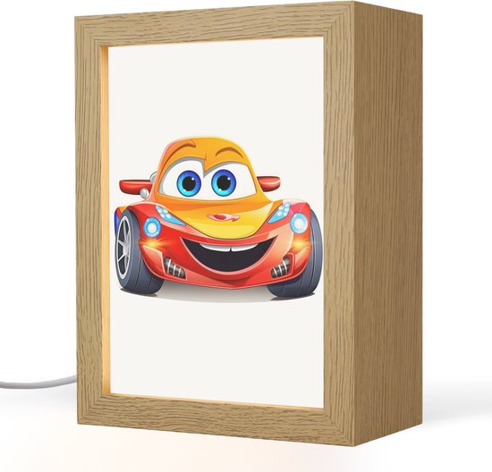 Nachtlampje 15x20 cm - Kinder lamp - Raceauto - Oranje - Jongens - Kinderen - Auto - Tafellamp kinderkamer - Slaapkamer lamp - Bedlamp kinderen - Kinderlampje stopcontact - Wandlamp babykamer - Nachtlampjes van Merkloos