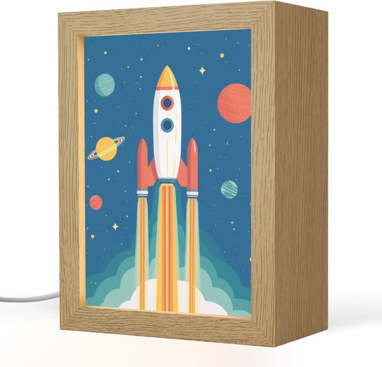 Nachtlampje 15x20 cm - Kinder lamp - Raket - Planeten - Ruimte - Tafellamp kinderkamer - Slaapkamer lamp - Bedlamp kinderen - Kinderlampje stopcontact - Wandlamp babykamer - Nachtlampjes van Merkloos