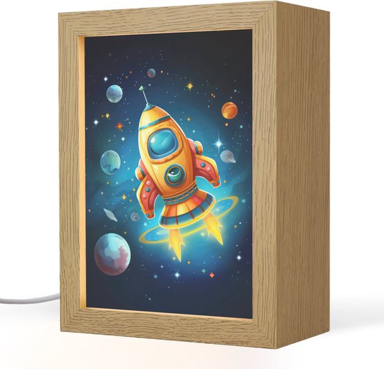 Nachtlampje 15x20 cm - Kinder lamp - Raket - Ruimte - Planeten - Kinderen - Jongen - Tafellamp kinderkamer - Slaapkamer lamp - Bedlamp kinderen - Kinderlampje stopcontact - Wandlamp babykamer - Nachtlampjes van Merkloos
