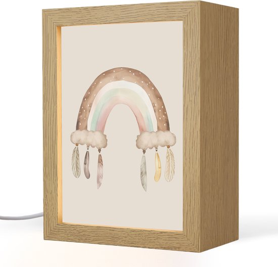 Nachtlampje 15x20 cm - Kinder lamp - Regenboog - Bohemian - Boho - Pastel kleuren - Tafellamp kinderkamer - Slaapkamer lamp - Bedlamp kinderen - Kinderlampje stopcontact - Wandlamp babykamer - Nachtlampjes van Merkloos
