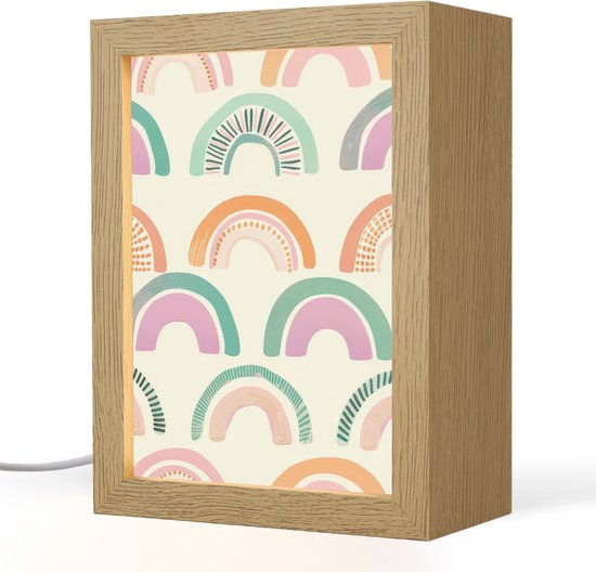 Nachtlampje 15x20 cm - Kinder lamp - Regenboog - Pastel - Patroon - Tafellamp kinderkamer - Slaapkamer lamp - Bedlamp kinderen - Kinderlampje stopcontact - Wandlamp babykamer - Nachtlampjes van Merkloos