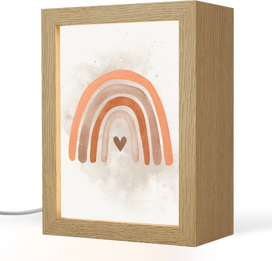 Nachtlampje 15x20 cm - Kinder lamp - Regenboog - Roze - Pastel kleuren - Hartje - Tafellamp kinderkamer - Slaapkamer lamp - Bedlamp kinderen - Kinderlampje stopcontact - Wandlamp babykamer - Nachtlampjes van Merkloos