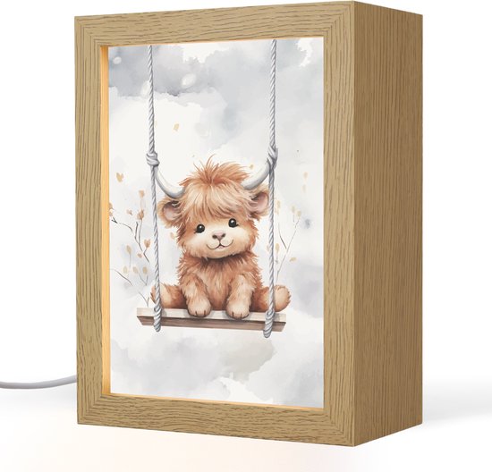 Nachtlampje 15x20 cm - Kinder lamp - Schotse hooglander - Dier - Kinderen - Tafellamp kinderkamer - Slaapkamer lamp - Bedlamp kinderen - Kinderlampje stopcontact - Wandlamp babykamer - Nachtlampjes van Merkloos