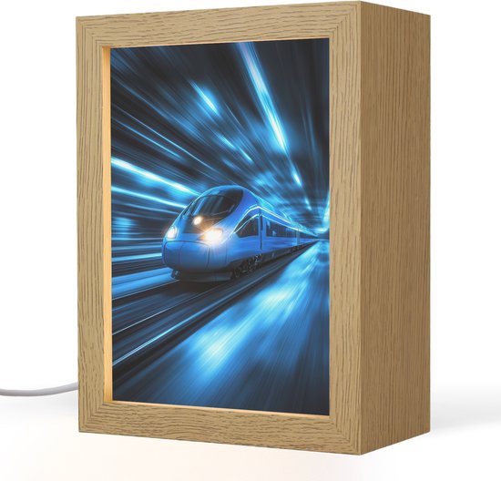 Nachtlampje 15x20 cm - Kinder lamp - Trein - Blauw - Neon - Tafellamp kinderkamer - Slaapkamer lamp - Bedlamp kinderen - Kinderlampje stopcontact - Wandlamp babykamer - Nachtlampjes van Merkloos