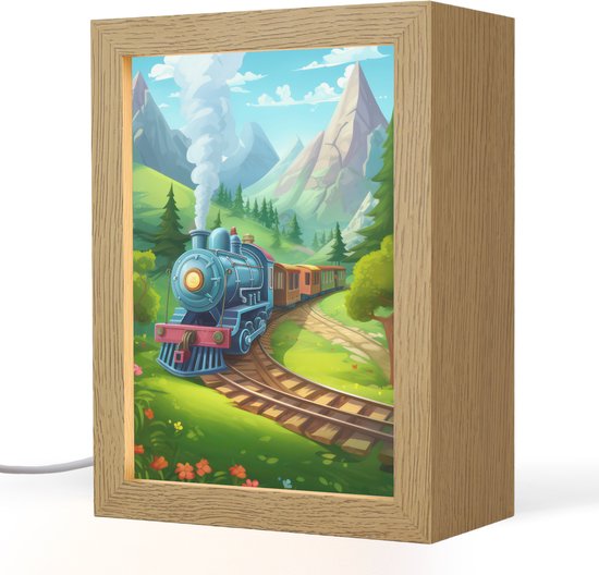 Nachtlampje 15x20 cm - Kinder lamp - Trein - Bloemen - Kinderen - Natuur - Tafellamp kinderkamer - Slaapkamer lamp - Bedlamp kinderen - Kinderlampje stopcontact - Wandlamp babykamer - Nachtlampjes van Merkloos