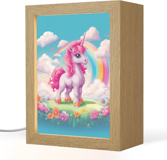 Nachtlampje 15x20 cm - Kinder lamp - Unicorn - Meisjes - Bloemen - Regenboog - Eenhoorn - Tafellamp kinderkamer - Slaapkamer lamp - Bedlamp kinderen - Kinderlampje stopcontact - Wandlamp babykamer - Nachtlampjes van Merkloos