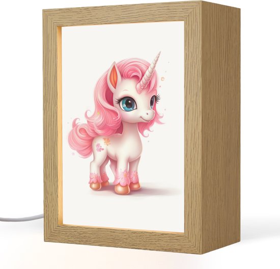 Nachtlampje 15x20 cm - Kinder lamp - Unicorn - Meisjes - Kinderen - Eenhoorn - Roze - Tafellamp kinderkamer - Slaapkamer lamp - Bedlamp kinderen - Kinderlampje stopcontact - Wandlamp babykamer - Nachtlampjes van Balvi